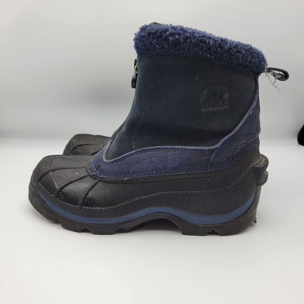 Sorel Womens Crestwynd Black Blue Zip Front Suede Winter Boots Insulated Size 7